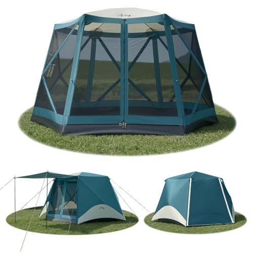Instant Tents for Camping Pop Up Screen Tent with Floor, 6 Person Large Family Camping Tent with Rainfly and Porch, Easy 60S Setup Hub Tent for Outdoor Picnic Backyard, 11.5x10x6.83FT | Amazon (US)