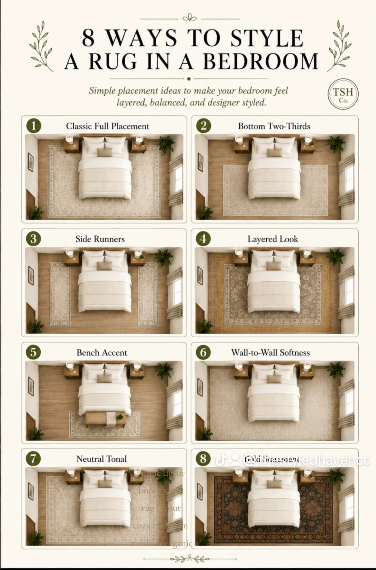Consider me your rug BFF Because your layout shouldn't be swept under the rug 🤭
Ever roll out a gorgeous new rug and wonder why the room suddenly feels small or "awkward"? 🤔
It's not your furniture—it's a visual anchoring problem. When it comes to bedroom rug placement mistakes to avoid, your layout and furniture choices can completely throw your whole space off balance if they aren't anchored correctly. Swipe through to see the 8 exact design blueprints—along with some effortless bed styling tips—that fix this and instantly elevate your room! 🙌
👉 Save this post for your next room refresh!
✨ Hit follow for daily formulas that take the guesswork out of styling your home.
#cozyhome #rug #bedroomdesign #homedecor 

 #LTKmomlife #LTKHome #LTKSaleAlert