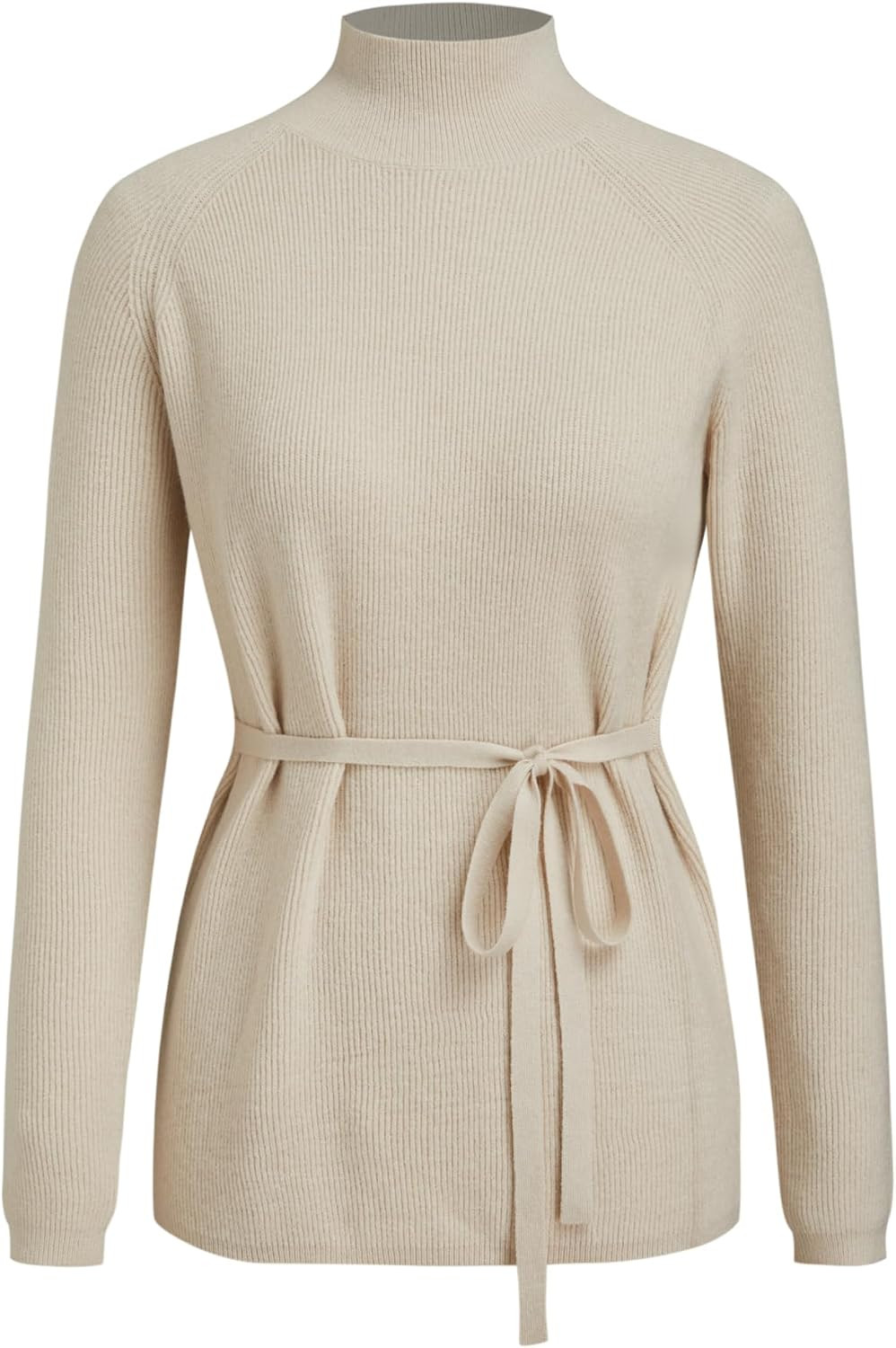 CIDER Women's Mock Neck Sweater with Tie Waist Elegant Long Sleeve Casual Knit Top | Amazon (US)