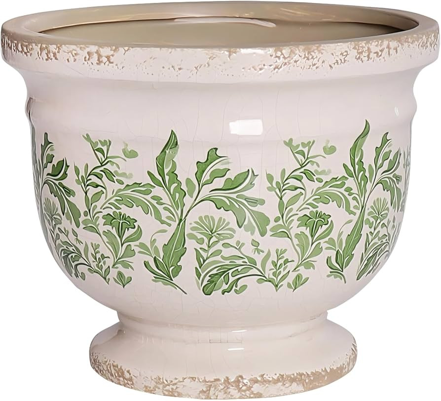 Vintage Ceramic Planter Pot with Drainage, 6.8 Inch Large Crackle Glaze Flower Pot with Green Flo... | Amazon (US)