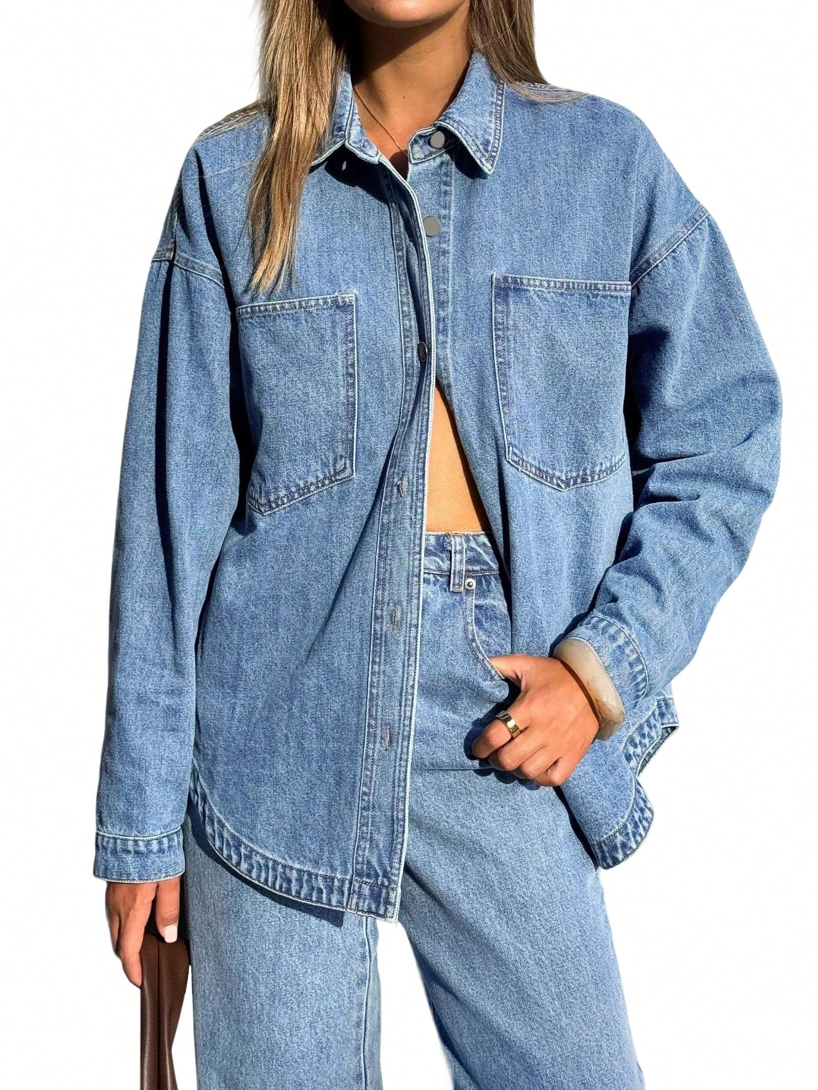 EMMIOL Women's Y2K Oversized Denim Shirt Jacket Long Sleeve Button Down Distressed Jean Blouse 20... | Walmart (US)