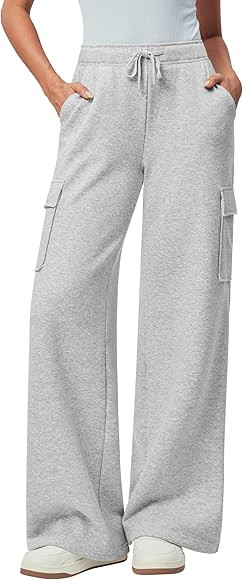 IUGA Fleece Cargo Sweatpants for Women Wide Leg Cargo Pants High Waisted Sweats Pants with Pocket... | Amazon (US)