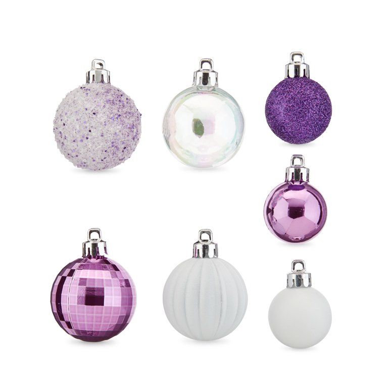 Holiday Time Multi-Textured Shatterproof Christmas Mini Ornaments, Purple, White, & Iridescent, 2... | Walmart (US)