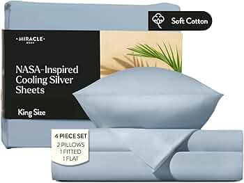 Miracle Made Cotton Bed Sheet - Sky Blue Bed Sheet King - 4 Piece Silver Infused Bed Sheet 300 Th... | Amazon (US)