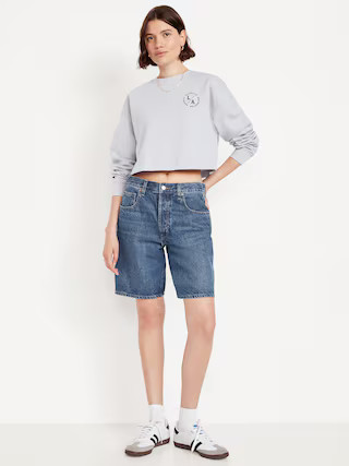 Mid-Rise Baggy Jean Bermuda Shorts -- 9-inch inseam | Old Navy (US)