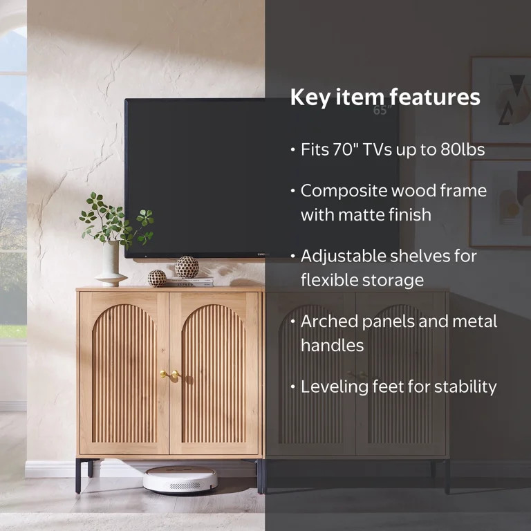 Aitjunz Modern TV Stand for TVs up to 65", Wood Entertainment Center w/Adjustable Shelves, 61.75\... | Walmart (US)