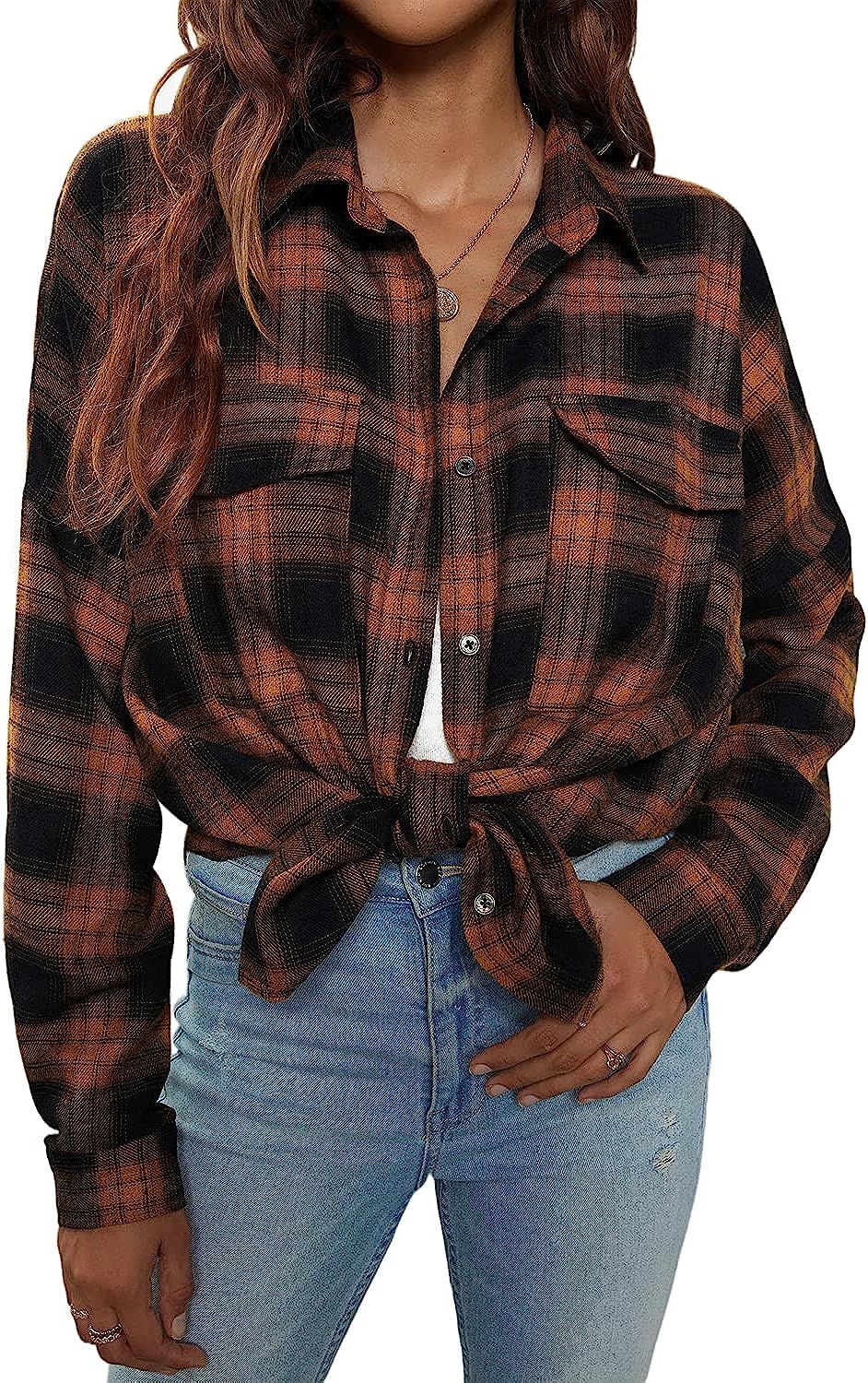 Blooming Jelly Women's Button Down Flannel Shirts Plaid Shacket Long Sleeve Collared Business Cas... | Amazon (US)