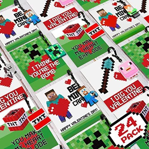 MOREDOTS Valentines Day Gifts for Kids - 24 Video Game Valentines Cards with Keychains Bulk- Vale... | Amazon (US)