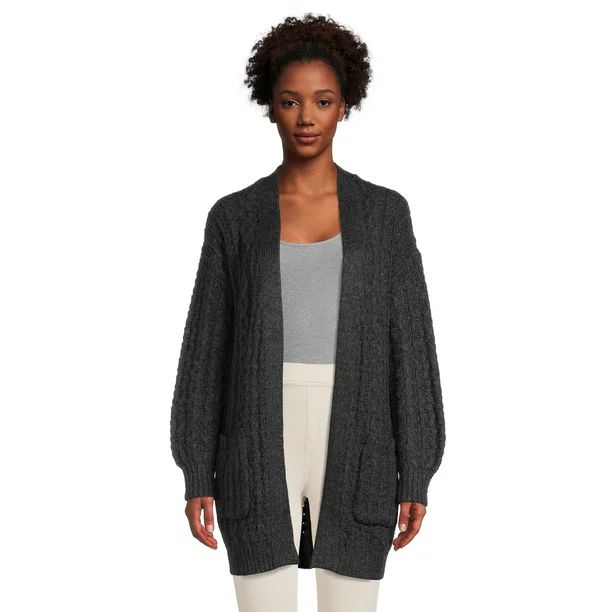 Time and Tru Women's Open Front Cable Knit Cardigan, Heavyweight | Walmart (US)