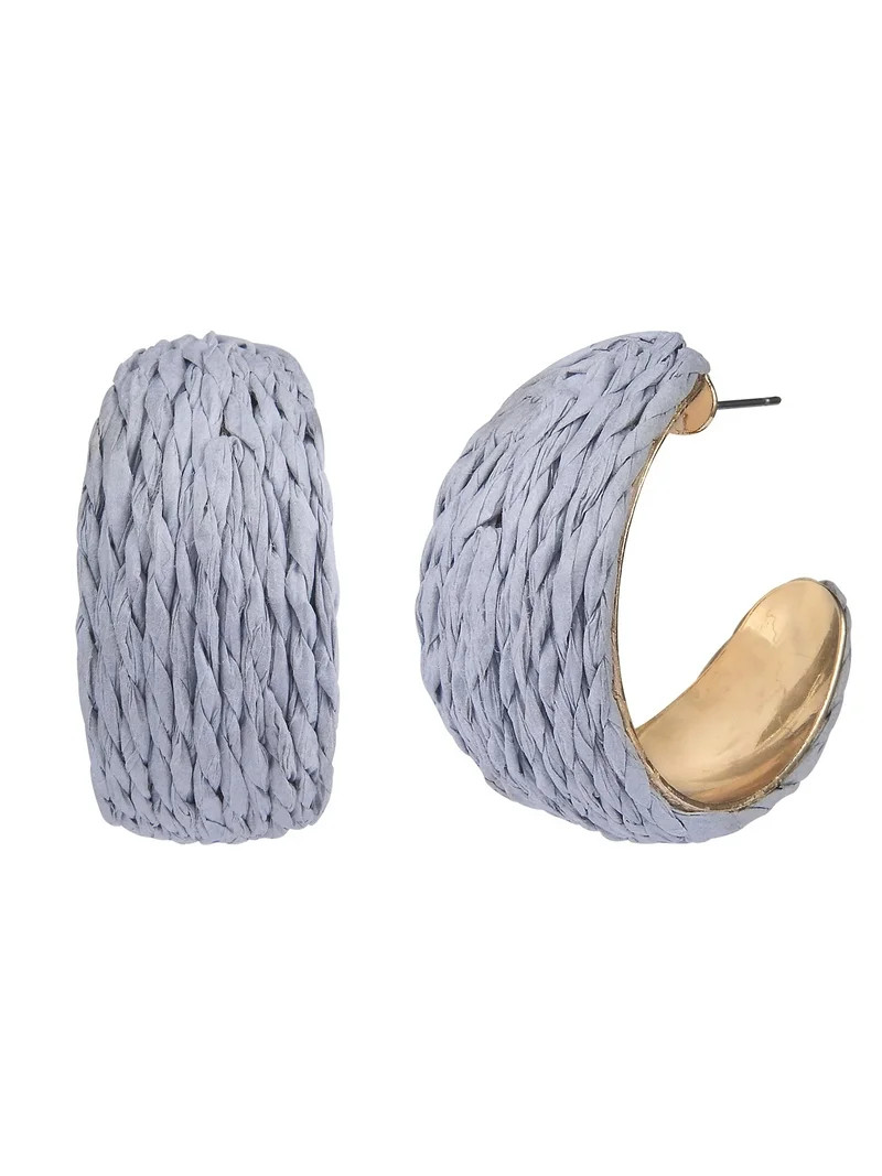 Time and Tru Women’s Gold-Tone Blue Raffia Post C-Hoop Earrings | Walmart (US)