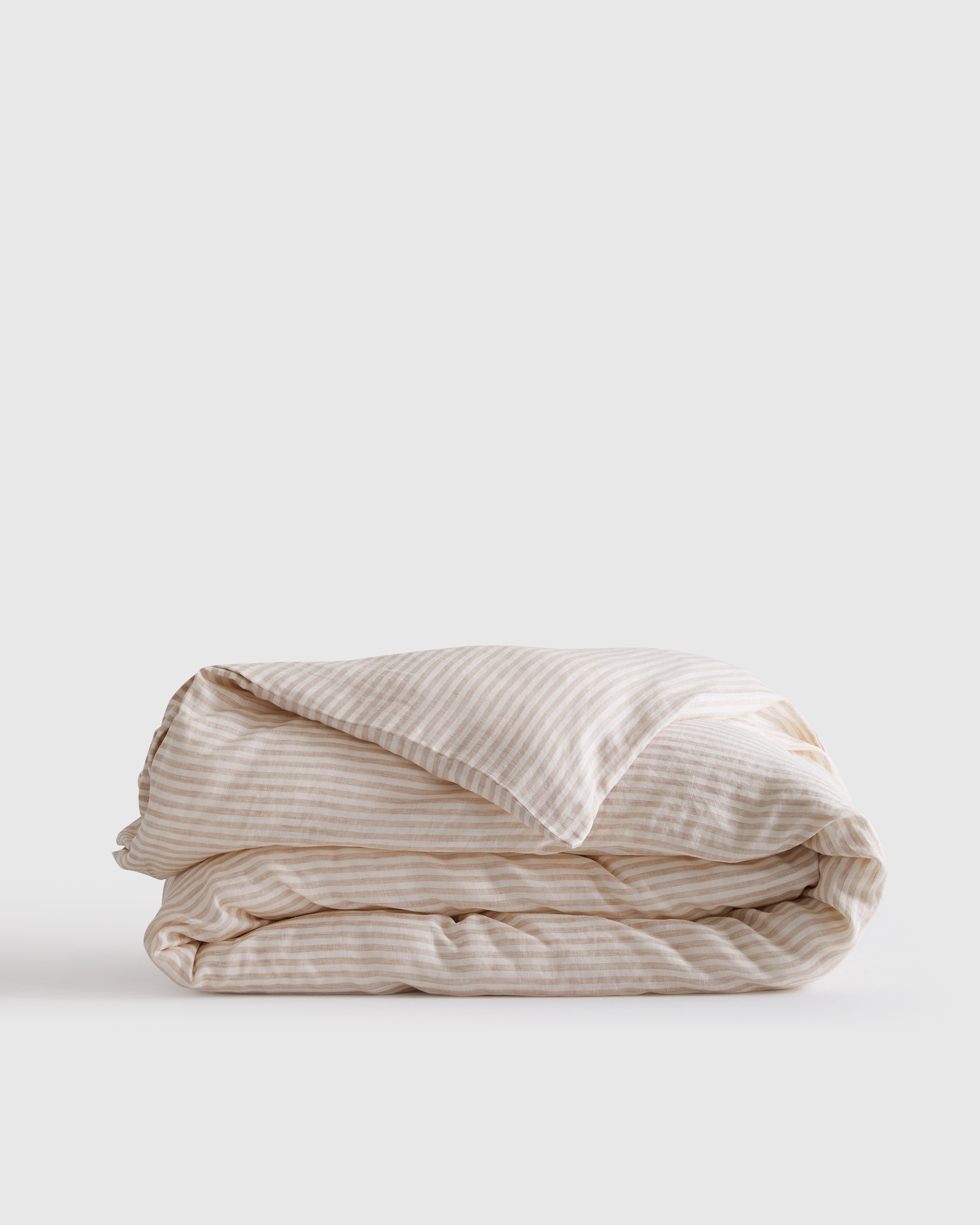 Quince | European Linen Stripe Duvet in Natural/White, Belgian Linen, Size Full/Queen | Quince