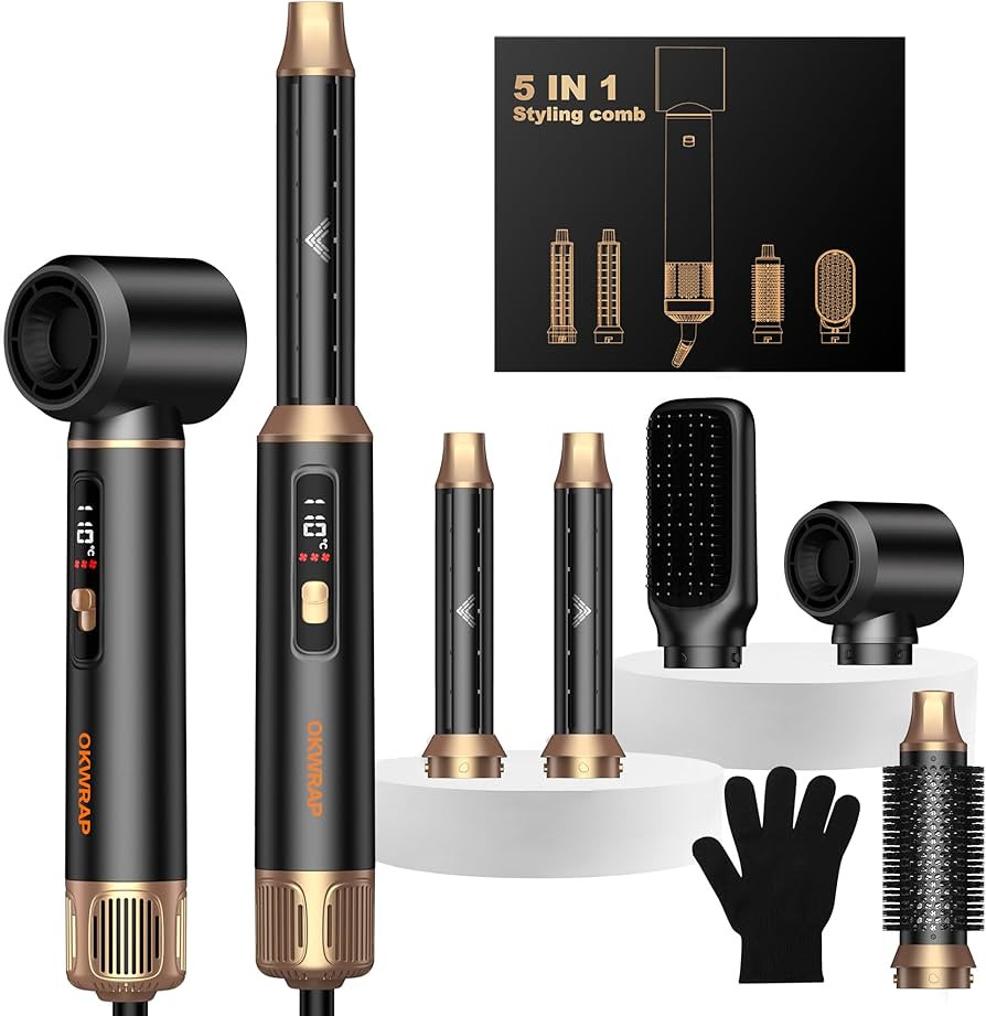 OKWRAP Haarstyler Hairstyler 5 in 1 LCD Airbrush, Hair Styler Set Mit Rundbürstenföhn Haarstyle... | Amazon (DE)