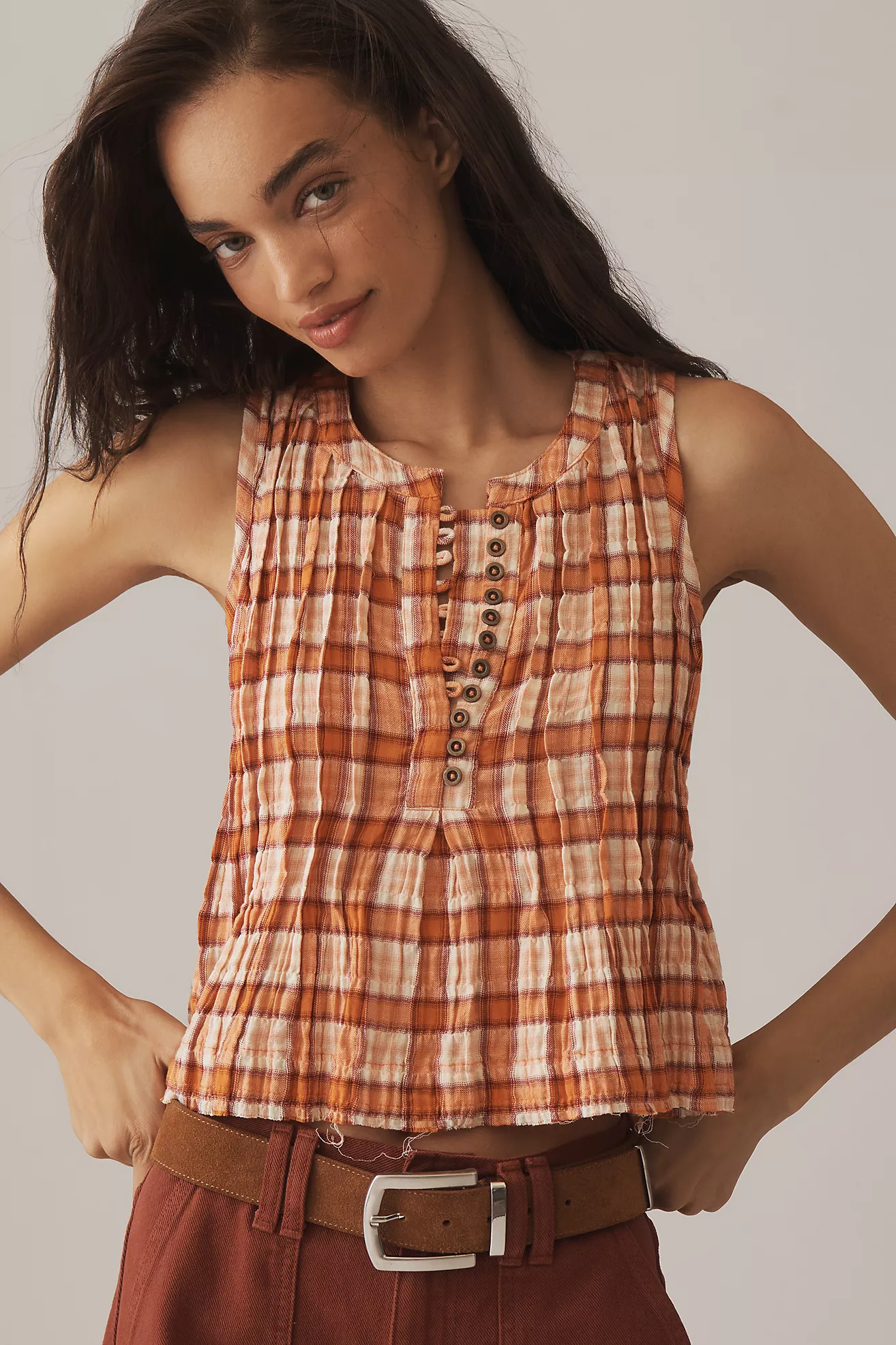 The Lottie Plaid Pleated Tank | Anthropologie (US)