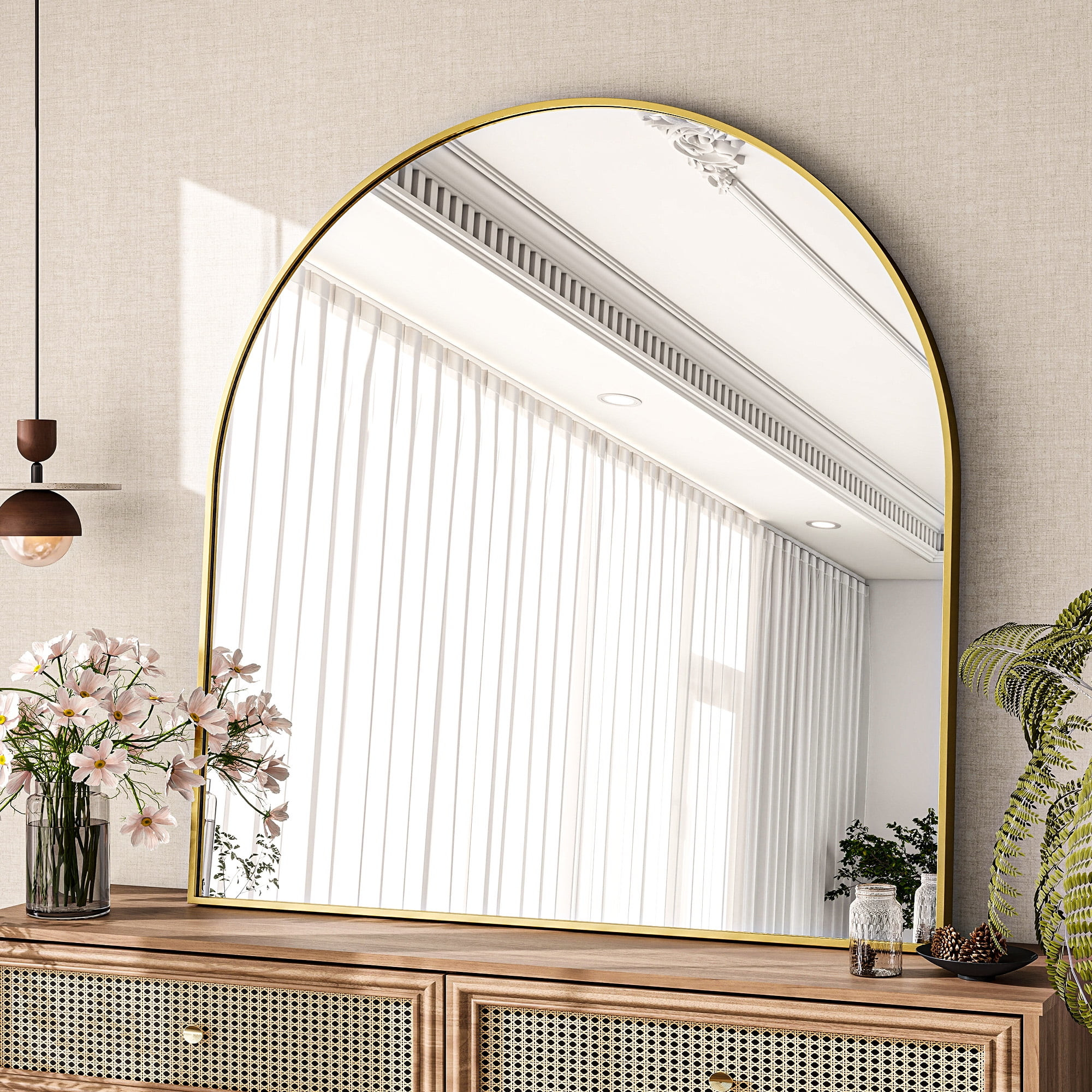 BEAUTYPEAK 31"x 32" Bathroom Mirror Wall Vanity Arched Mirror, Gold | Walmart (US)