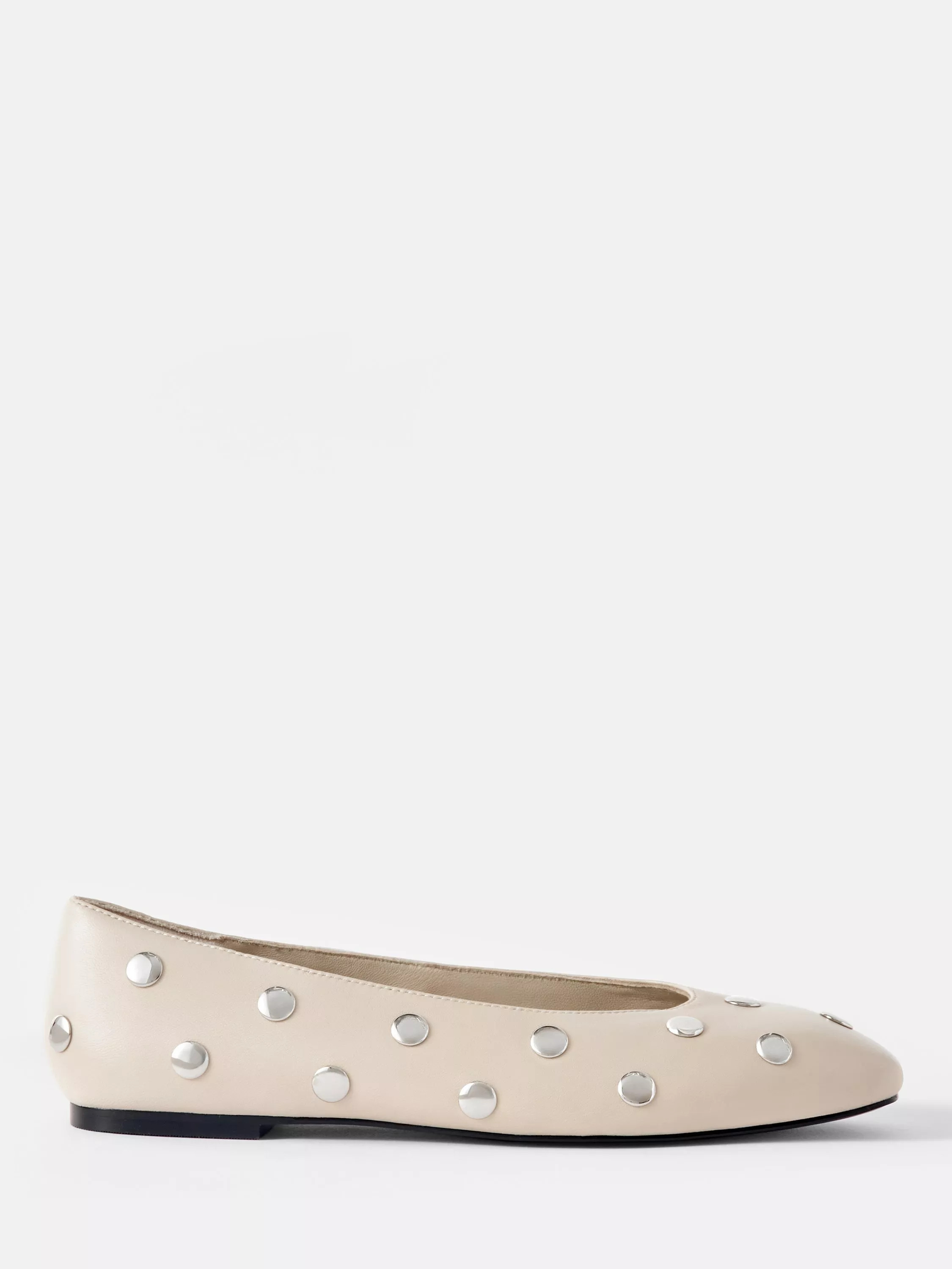 Mint Velvet Coco Leather Studded Ballet Flats, White/Multi | John Lewis (UK)