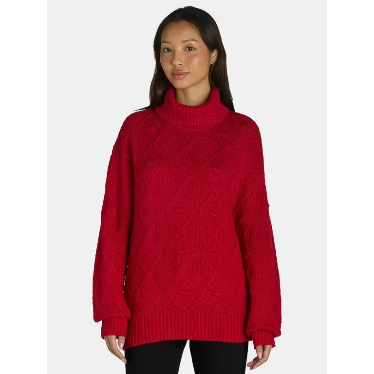 Time and Tru Women's and Women's Plus Bobble Knit Turtleneck Sweater, Midweight, Size XS-4X | Walmart (US)