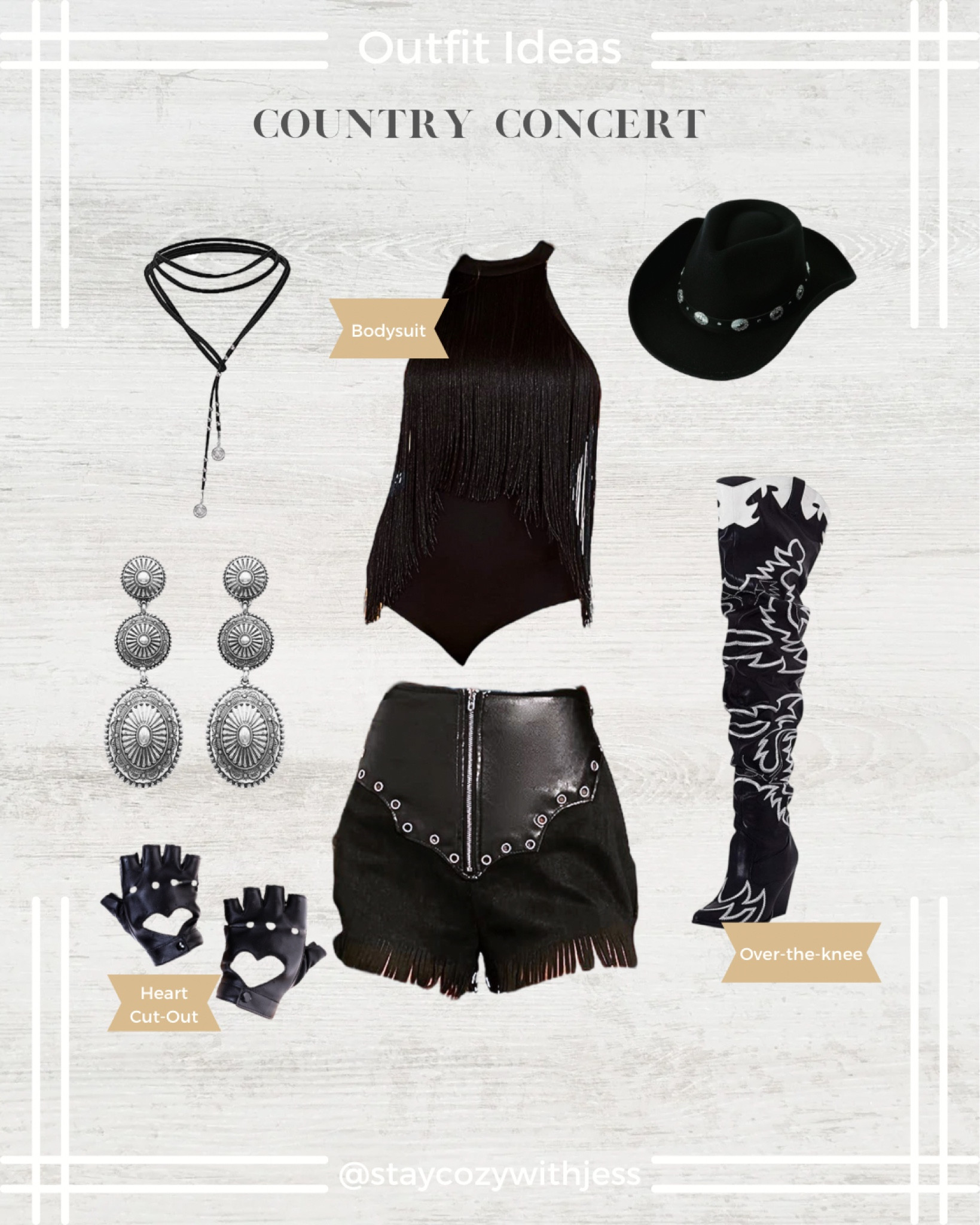 Stay Cozy Style Guide - Country Concert Outfit

Follow me @staycozywithjess for more of my latest and bestselling finds.

So happy to see you here! Stay cozy. 💋
- Jess 🤍


#blackfeingebodsuit #overthekneeboots #wedgeboots #westernstyle #countryconcert #chunkyearrings #blackfingerlessgloves #concertlook #countryconcertoutfitideas #countryconcertshorts #summerconcertlooks #cowgirlfashion #leatherlook #sexyconcert #outfitinspo #size10fashion #midsizefashion #influencerstyle

#LTKunder50 #LTKstyletip #LTKFind