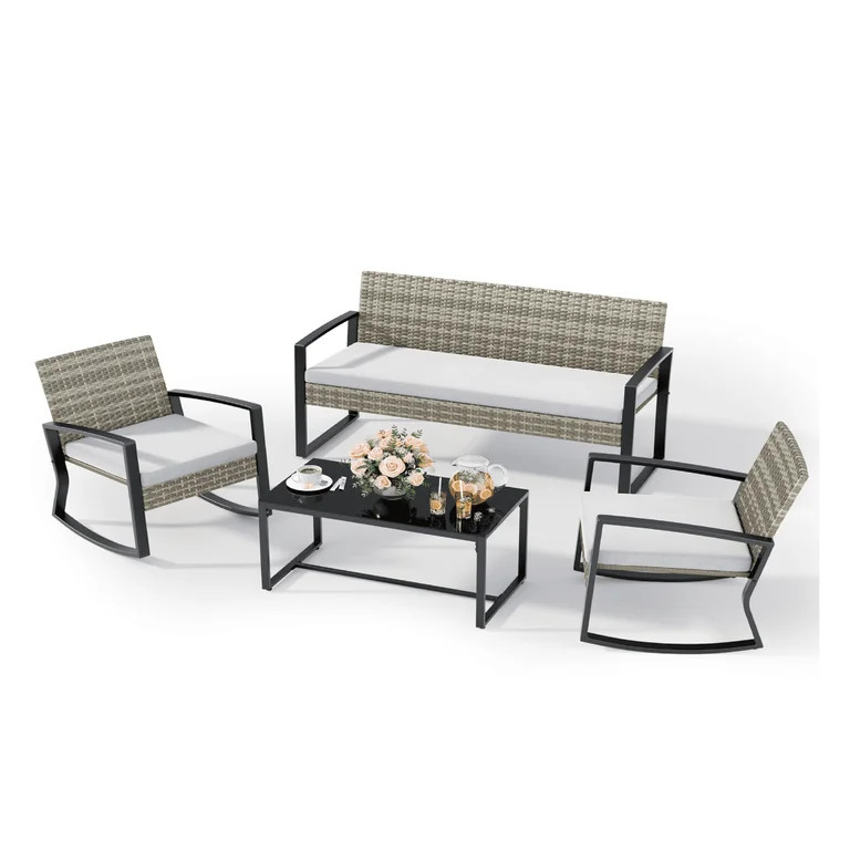 Lofka Patio Furniture Set, 4-Piece Outdoor Sectional Furniture Set with Coffee Table for Conversa... | Walmart (US)