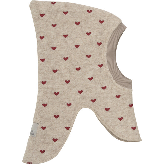 HutteliHut | Double Layer Wool Balaclava Embroidered Hearts, Sand Melange (Natural, Size 12-24M) | Maisonette | Maisonette