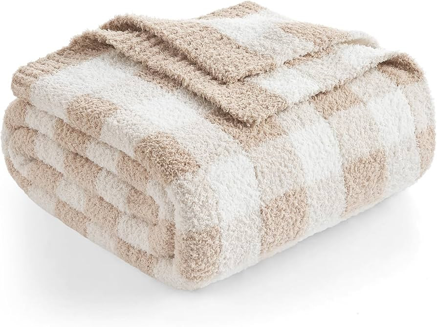 Snuggle Sac Checkered Throw Blanket for Couch, Super Soft Cozy Warm Knit Netural Decorative Fluff... | Amazon (US)