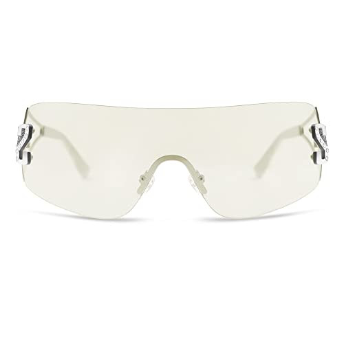 SOJOS Futuristic Rimless y2k Sunglasses for Women Oversized Trendy Shield Wrap Around Frameless Silver Sun Glasses SJ1197 Silver | Amazon (US)