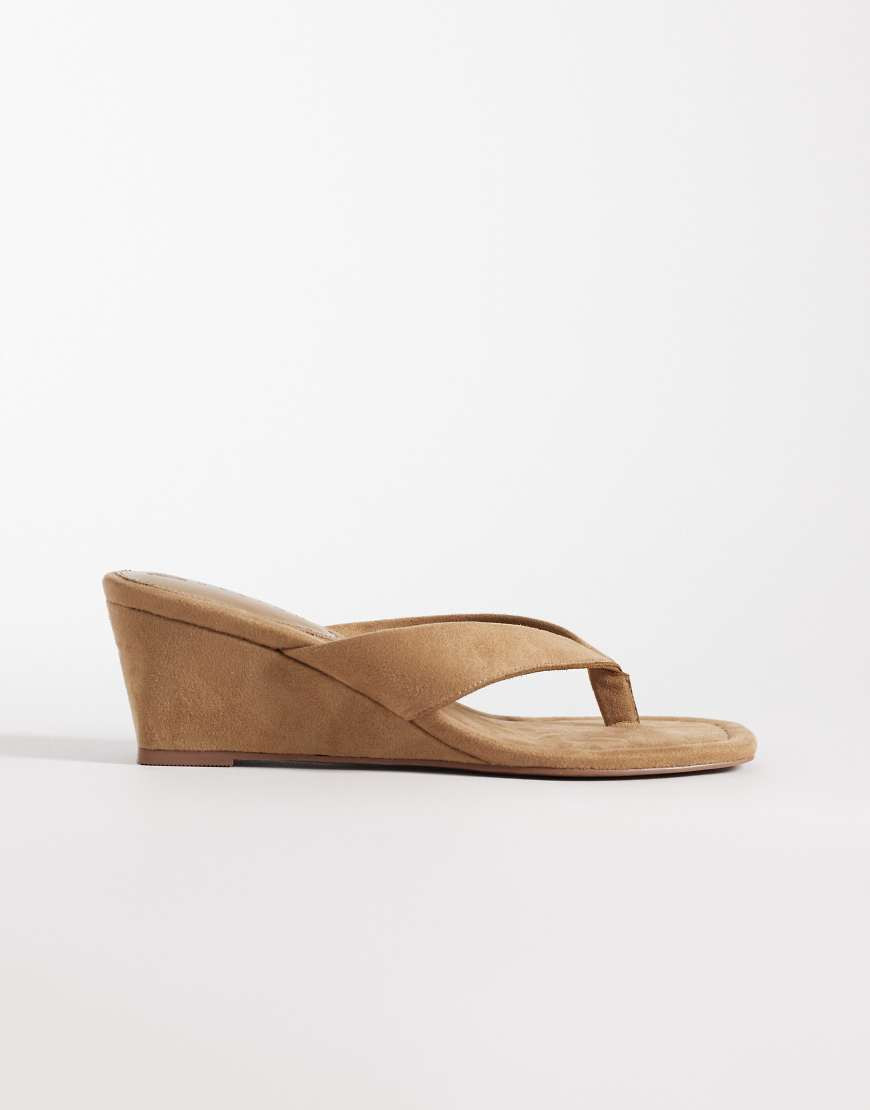 ASOS DESIGN Harlow flip flop wedge sandals in taupe suedette-Neutral | ASOS (Global)