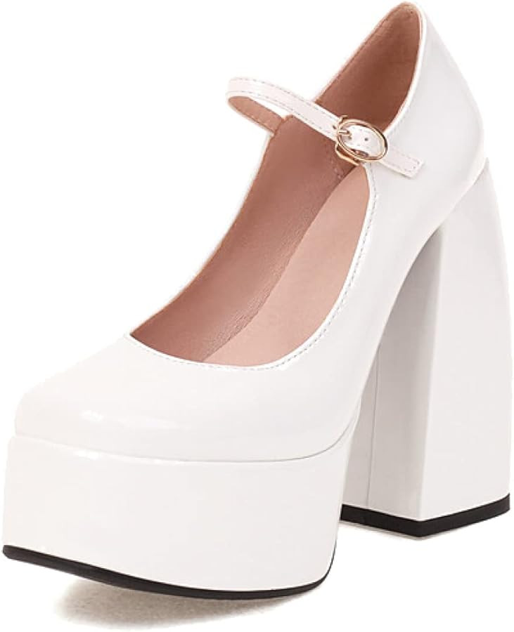 Women Closed Toe Platform Pumps Comfort Buckle Strap Chunky Block High Heel Outdoor Walking Shoes | Amazon (US)