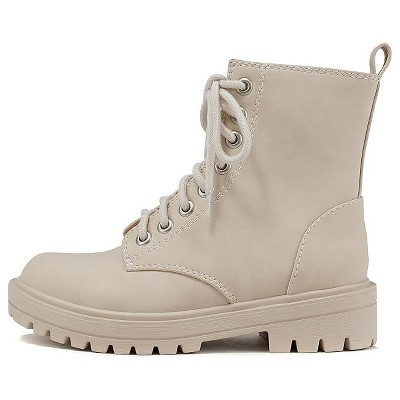 Soda FIRM Women Lace Up Combat Boots with Side Zipper - Beige - Size 8 | Target