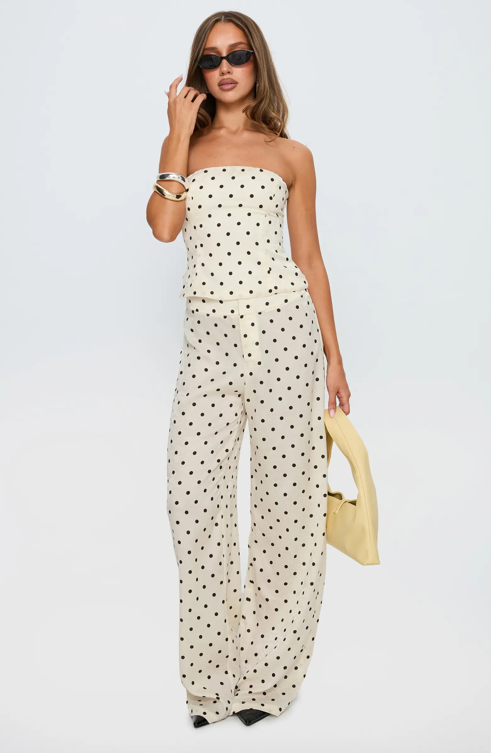 Powdered Sugar Polka Dot Strapless Top & Wide Leg Pants Set | Nordstrom