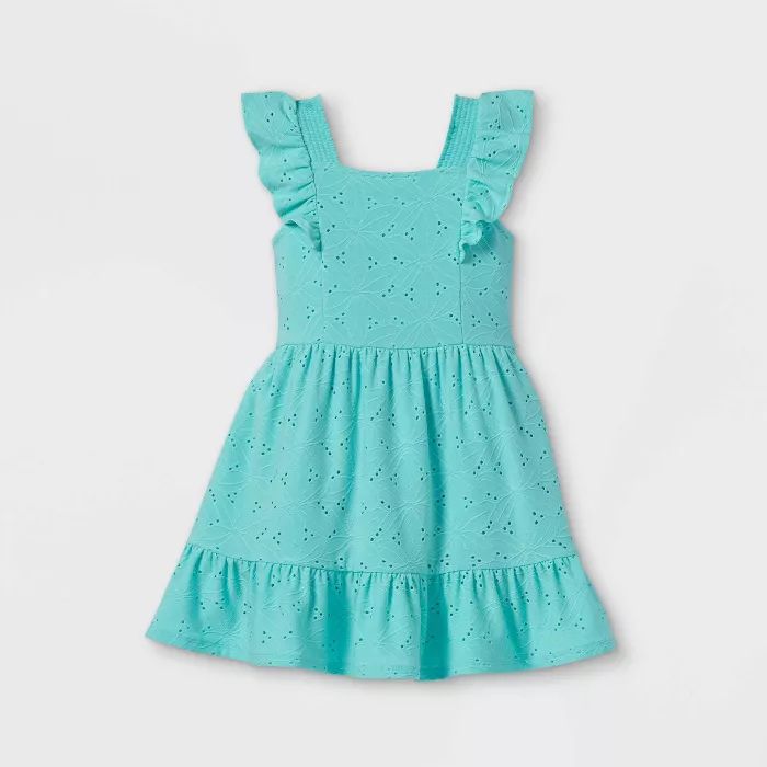Toddler Girls' Eyelet Tank Ruffle Dress - art class™ Light Blue | Target
