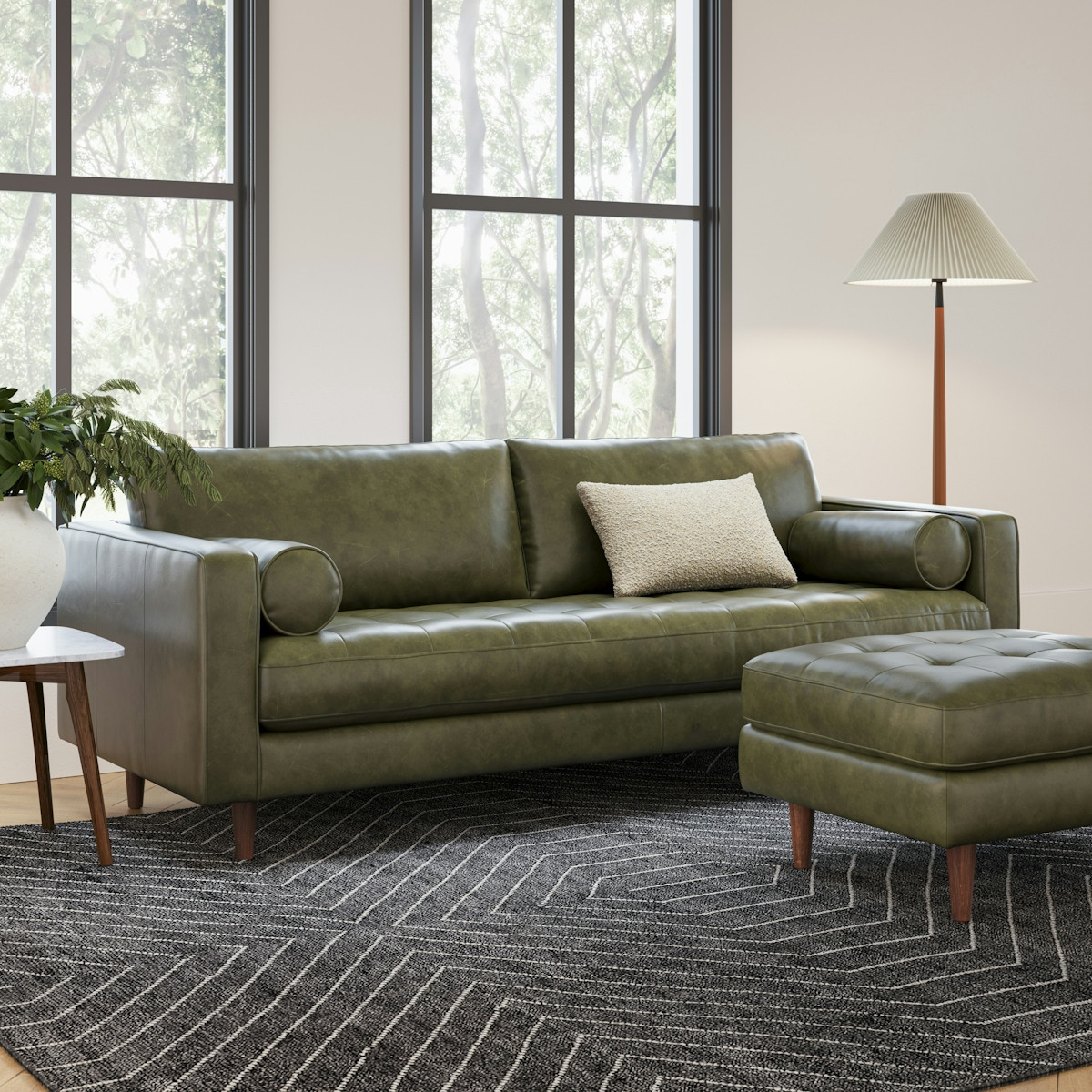 Sven 88" Tufted Leather Sofa - Charme Green | Article
