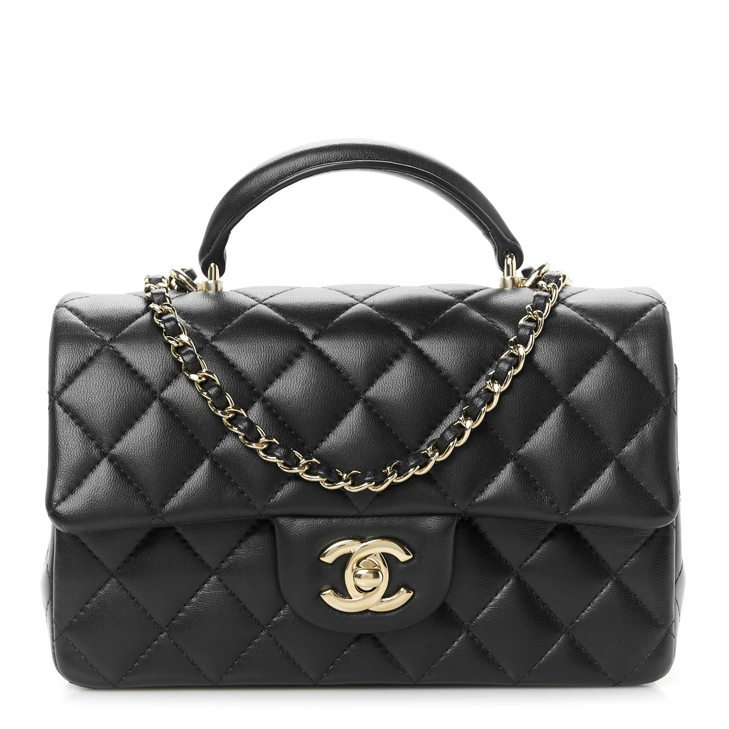 Chanel Lambskin Quilted Mini Top Handle Rectangular Flap Black 1756803 | FASHIONPHILE (US)