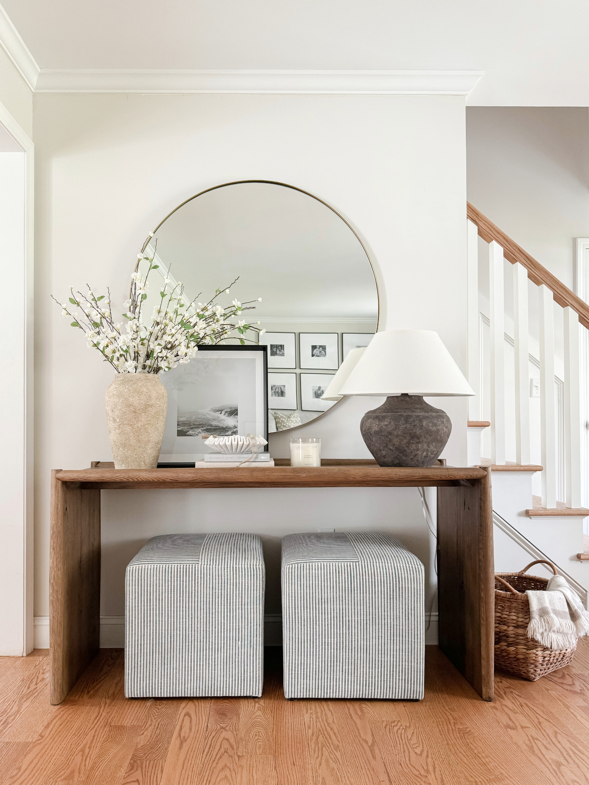 Coastal Home Entry Way

console table, wood table, antique table, console table styling, grey lamp, handmade vase, sherri calnan home 

 #LTKSeasonal #LTKHome #LTKStyleTip