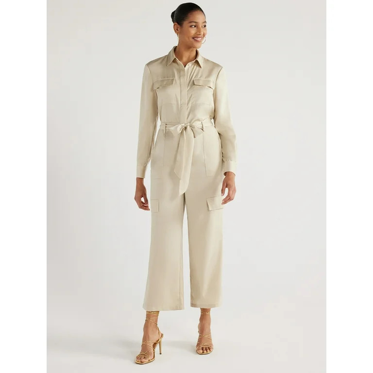 Scoop Women's Satin Wide Leg Jumpsuit, Sizes XS-XXL | Walmart (US)