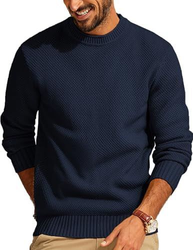 PJ PAUL JONES Mens Sweater Waffle Knit Crewneck Sweater Textured Long Sleeve Pullover | Amazon (US)