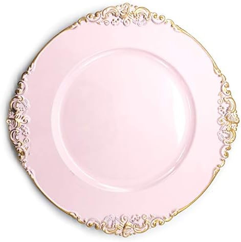 allgala 13-Inch 6-Pack Heavy Quality Round Charger Plates-Floral Pink-HD80345 | Amazon (US)