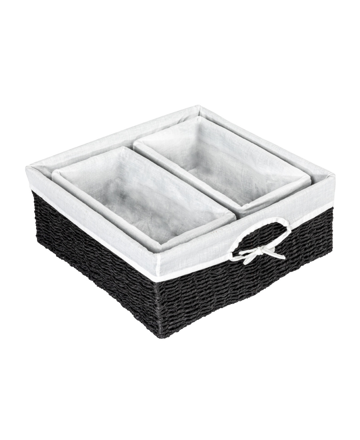 Household Essentials Wicker Basket Set, 3 Pieces, 1 Large and 2 Small Water Hyacinth Baskets - Black | Macy's