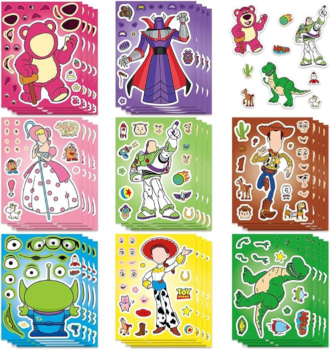 24 Sheets Toy Cartoon Story Sticker Cute Cartoon Charaters Make Your Own Sticker, Make a Face Sti... | Amazon (US)