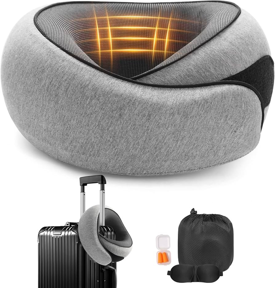 Travel Neck Pillow, Memory Foam Neck Support for Airplane, Car & Office, Breathable Portable Desi... | Amazon (US)
