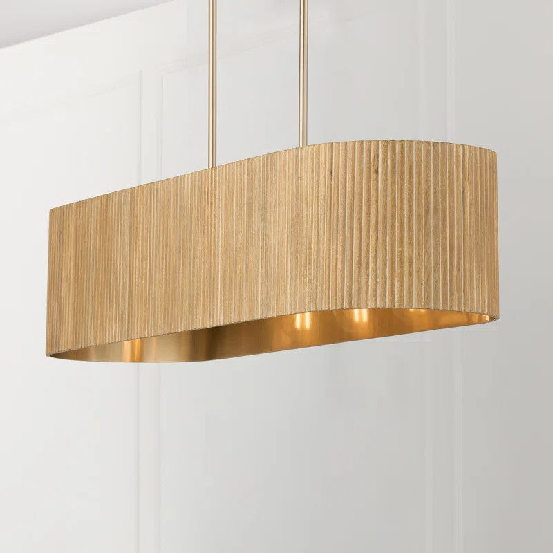 44.25" W x 9" H 5-Light Linear Chandelier and Handcrafted Fluted Mango Wood | Wayfair North America