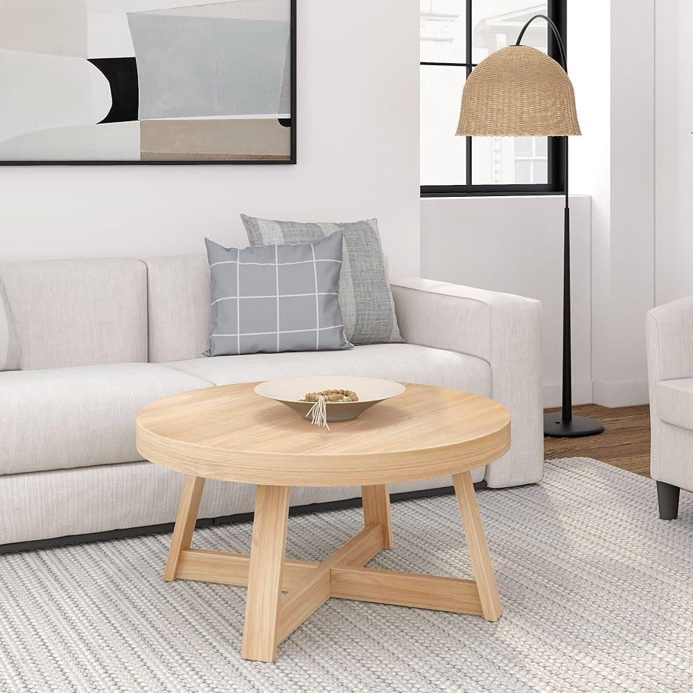 Plank+Beam Classic Round Coffee Table, 36 Inch Farmhouse Coffee Table, Rustic Mini Center Tables ... | Amazon (US)