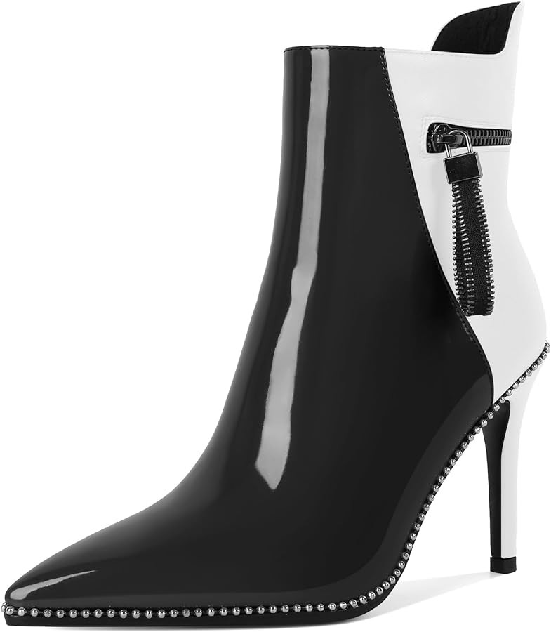 Soireelady Women Ankle Boots High Heel Boots Pointed Toe Stilettos Booties Beaded Short Boots Sid... | Amazon (US)