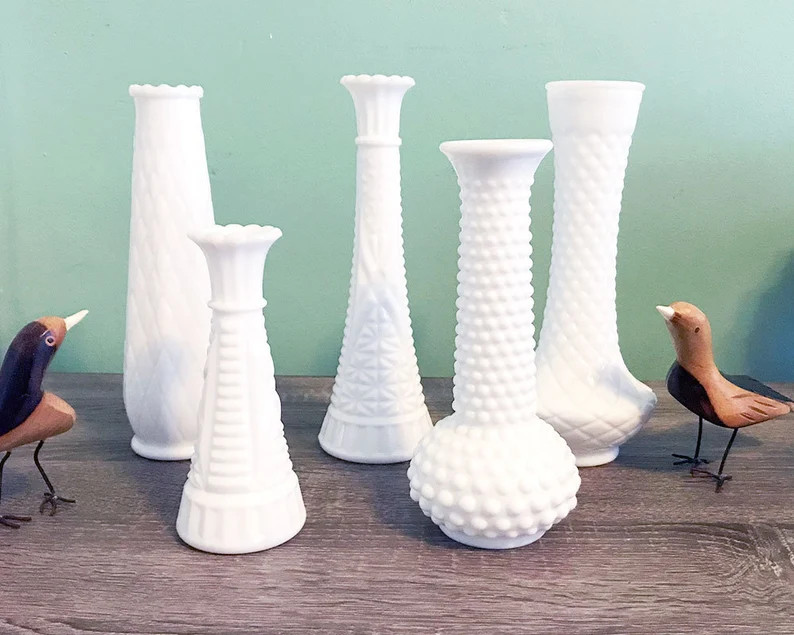 Vintage White Milk Glass Bud Vase Set of Five Milk Glass | Etsy | Etsy (US)