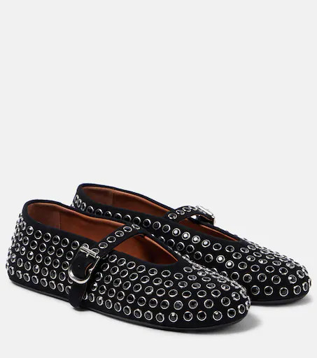 AlaÃ¯a Crystal-embellished suede ballet flats | Mytheresa (UK)