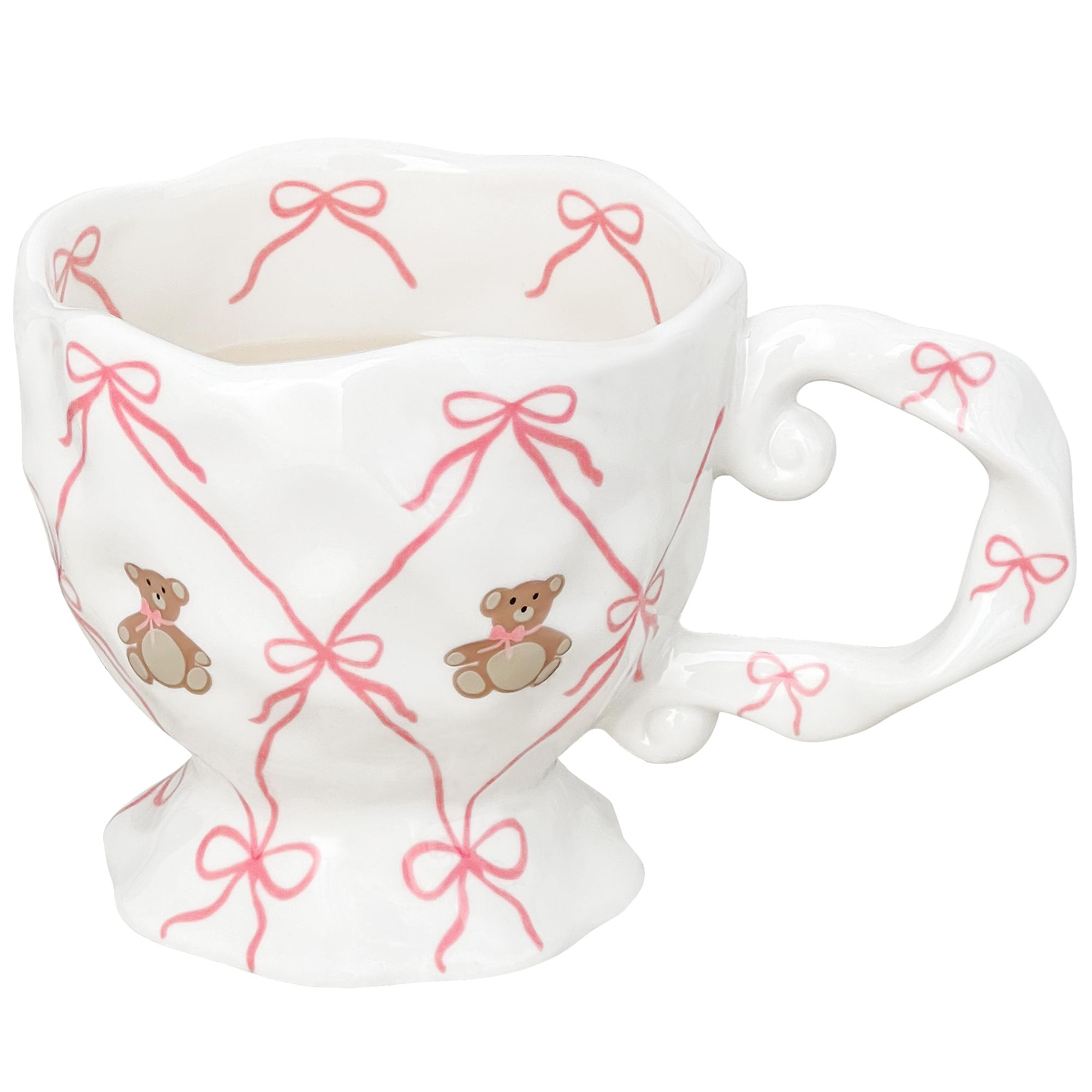 Cute Coffee Mug with Pink Bow Bear, Handmade Kawaii Ceramic Mug for Tea Milk Latte Cocoa 14 oz Fu... | Amazon (US)