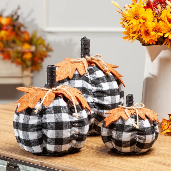 Plaid Harvest Pumpkin 3 Piece Stuff Holiday Accent Set | Wayfair North America