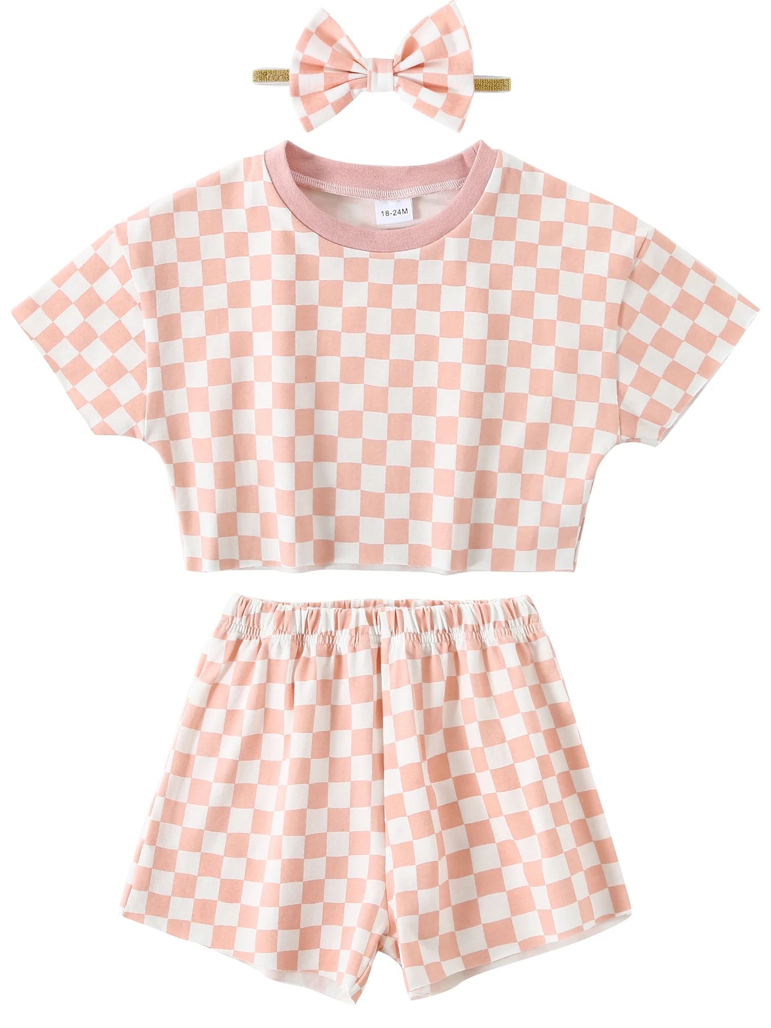 CARETOO Toddler Girl Clothes Outfits 12M-6T Summer Plaid Shirt Shorts Headband Cotton Fabric 3pcs | Walmart (US)