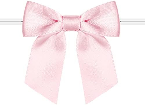 60 Pack Twist Tie Bows for Treat Bags 3" Baby Pink Satin Ribbon Bows for Package Craft Gift Wrapp... | Amazon (US)