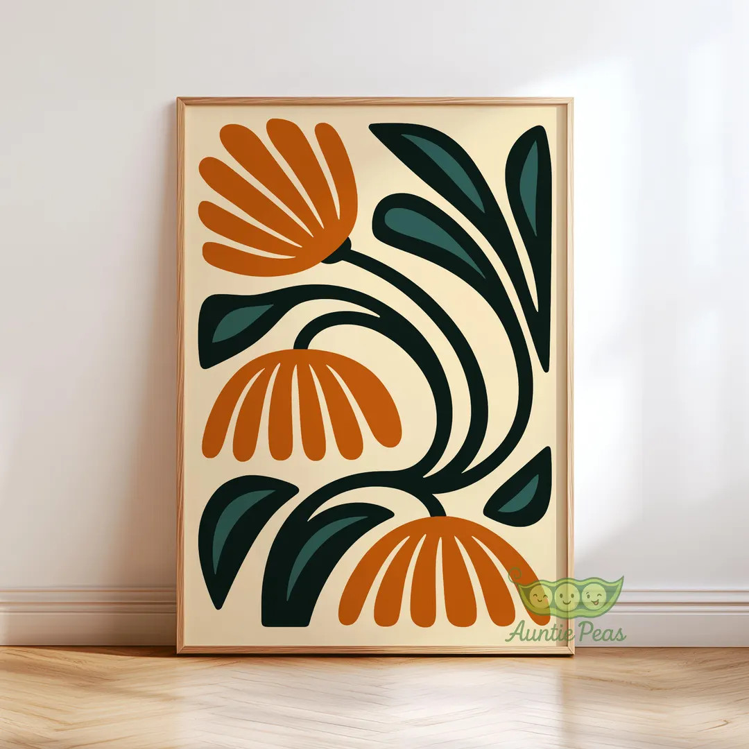 Retro Floral Wall Art, Abstract Mid Century Botanical Poster, Vintage Flower Print, Modern Boho H... | Etsy (US)