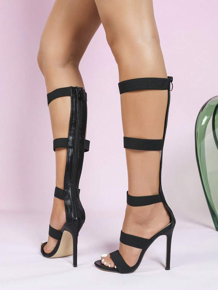 12cm Super High Heel Strap Ankle Strap Boots Boots, Solid Color Roman Style Outdoor Party Shoes For Women, PU Leather, Spring/Summer/Autumn | SHEIN